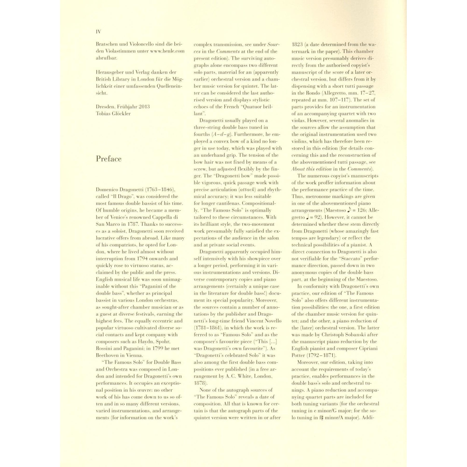 Dragonetti, Domenico - "The Famous Solo" for Double Bass - Double Bass and Piano - edited by Tobias Glöckler - G. Henle Verlag