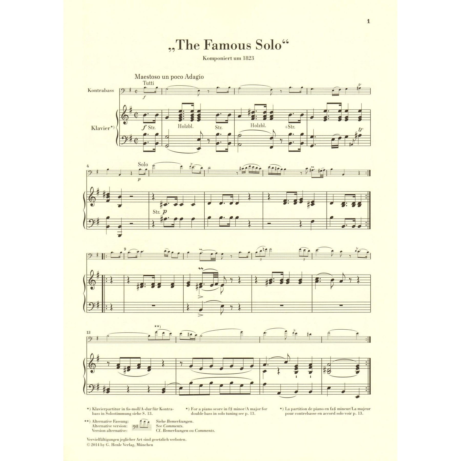 Dragonetti, Domenico - "The Famous Solo" for Double Bass - Double Bass and Piano - edited by Tobias Glöckler - G. Henle Verlag