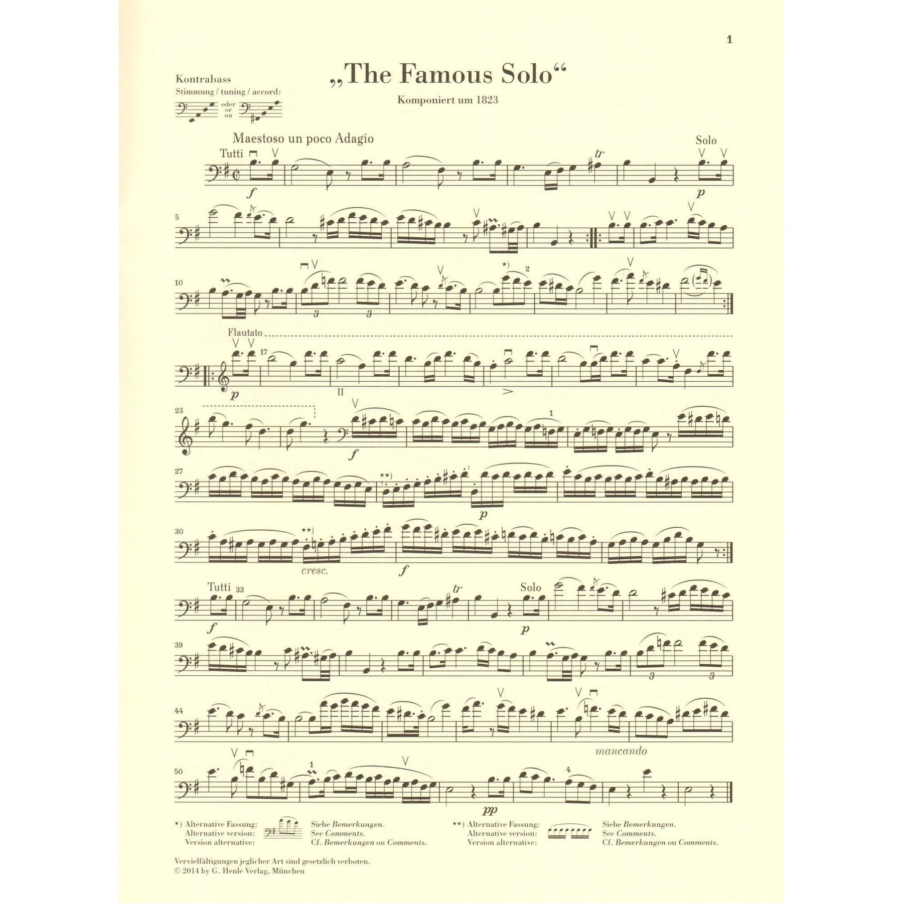 Dragonetti, Domenico - "The Famous Solo" for Double Bass - Double Bass and Piano - edited by Tobias Glöckler - G. Henle Verlag