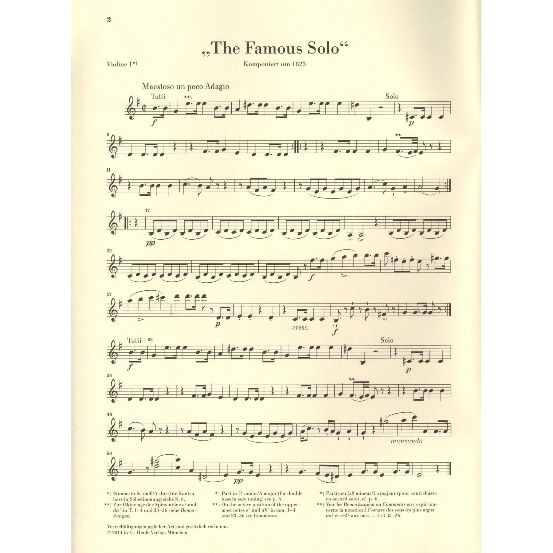 Dragonetti, Domenico - "The Famous Solo" for Double Bass - Double Bass and Piano - edited by Tobias Glöckler - G. Henle Verlag