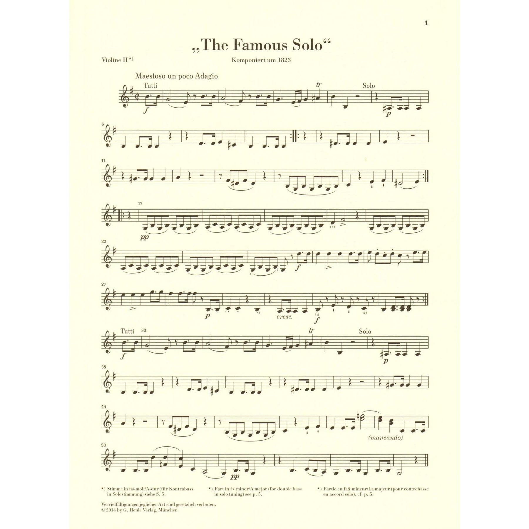 Dragonetti, Domenico - "The Famous Solo" for Double Bass - Double Bass and Piano - edited by Tobias Glöckler - G. Henle Verlag