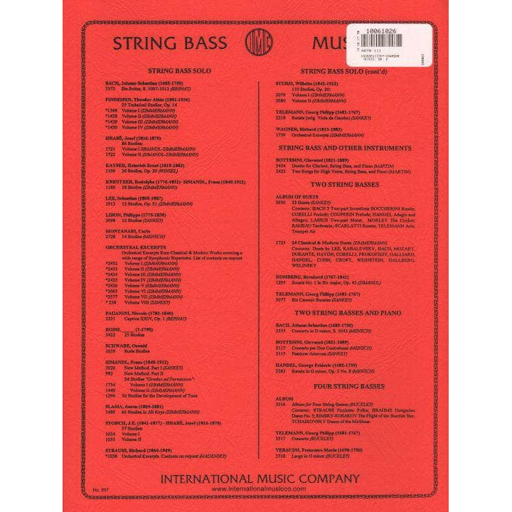 Koussevitzky, Serge - Chanson Triste, Op 2 - Bass and Piano - edited by Fred Zimmermann - International Music Co
