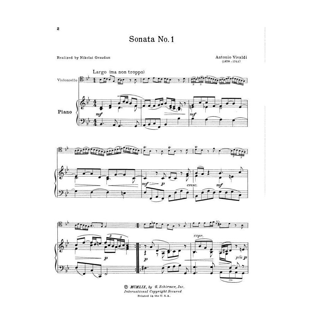 Vivaldi, Antonio - Six Sonatas, F XIV, Nos 1-6 For Double Bass and Piano Edited by Drew Published by G Schirmer