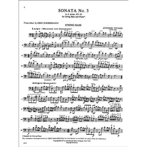Vivaldi, Antonio - Sonata No 3 in a minor, RV 43 For Bass and Piano Edited by Zimmerman Published by International Music Company
