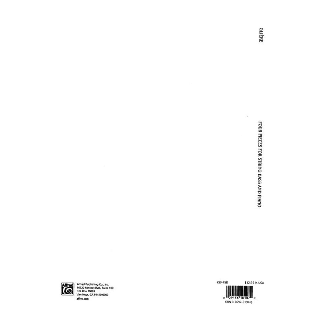 Glière, Reinhold - Four Pieces, Op 9 and 32 - Bass and Piano - Kalmus Edition