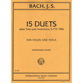 Bach, JS - 15 Duets (After Two Part Inventions) BWV 772 786 for Violin and Viola - Arranged by David - International Edition