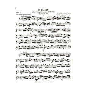 Bach, JS - 15 Duets (After Two Part Inventions) BWV 772 786 for Violin and Viola - Arranged by David - International Edition
