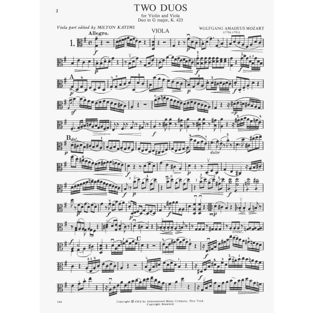 Mozart, WA - Two Duos, K 423 and 424 - Violin and Viola - edited by Josef Gingold and Milton Katims - International Music Co