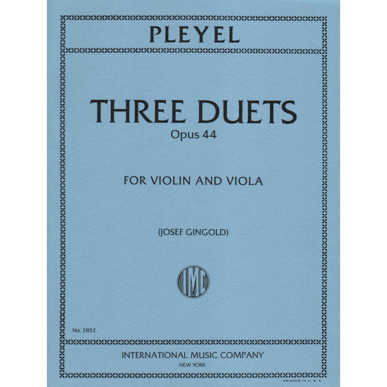 Pleyel, Ignace Joseph - Three Duets, Op 44, B 529-531 - Violin and Viola - edited by Josef Gingold - International Music Company