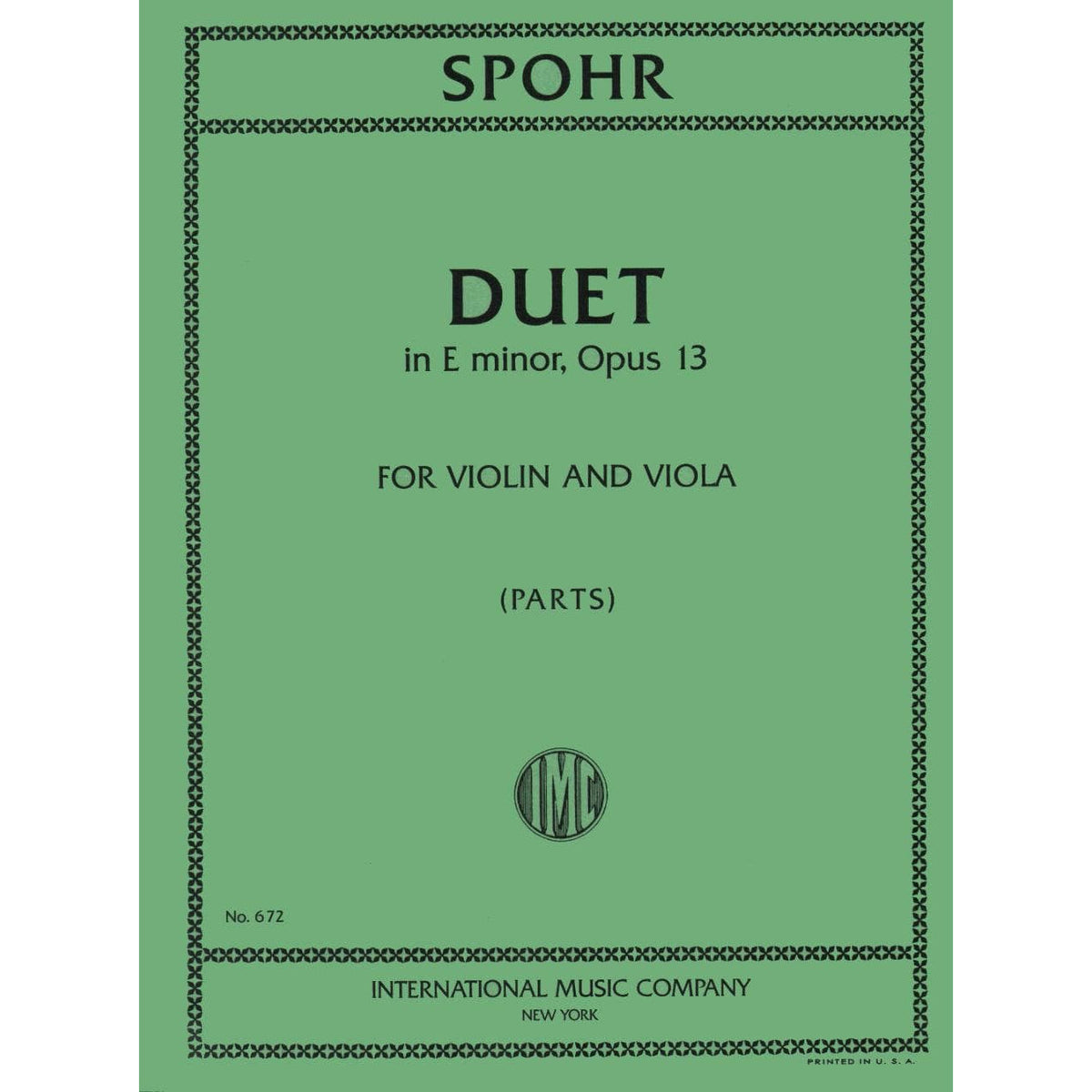 Spohr, Louis - Duet In E Minor, Op 13, for Violin and Viola Published by International Music Company