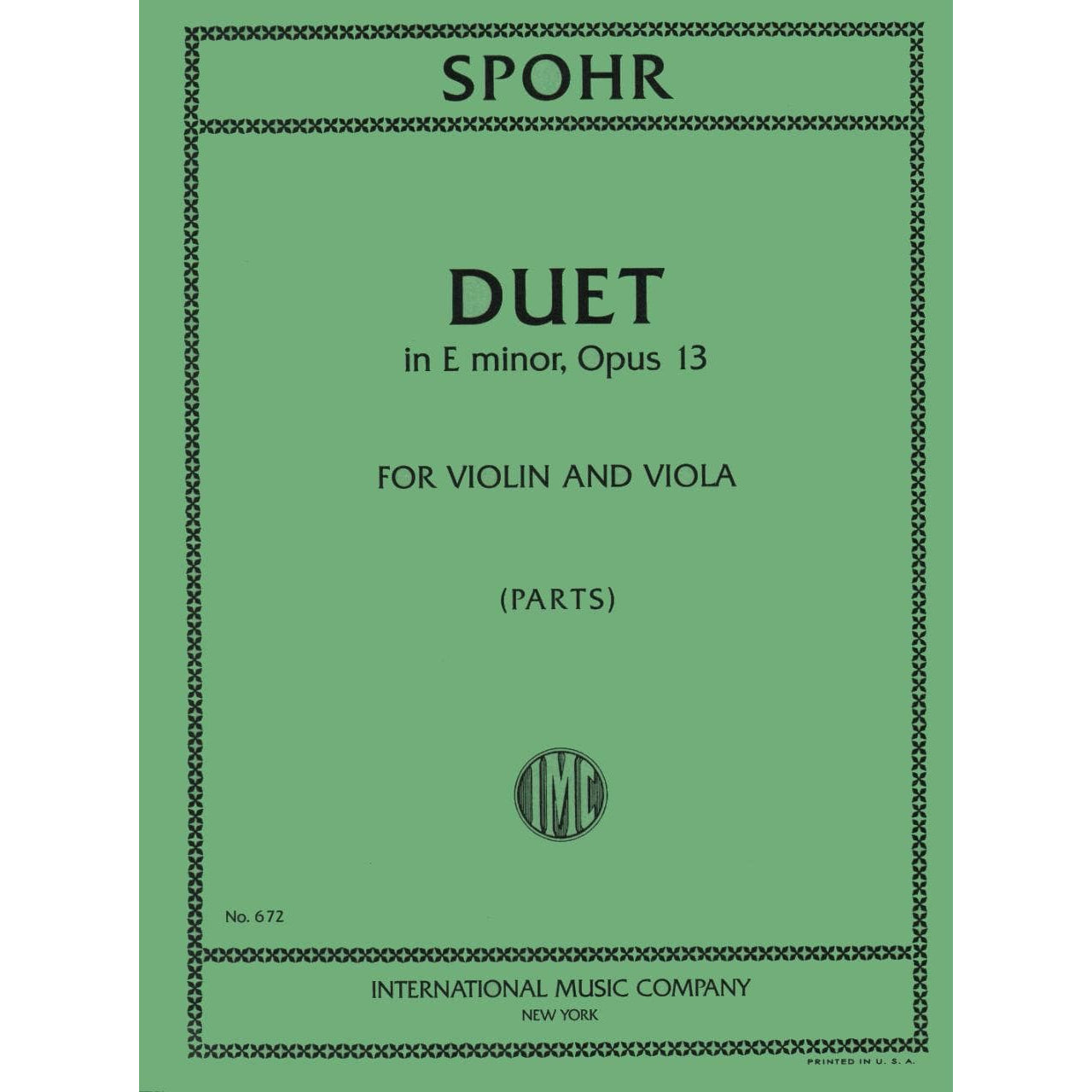 Spohr, Louis - Duet In E Minor, Op 13, for Violin and Viola Published by International Music Company