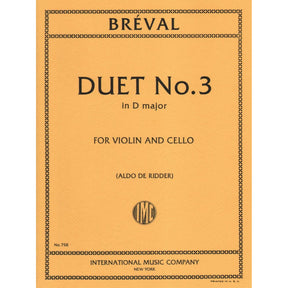 Breval, Jean Baptiste - Duet in D Major Op 19 No 3 for Violin and Cello - Arranged by Ridder - International Edition