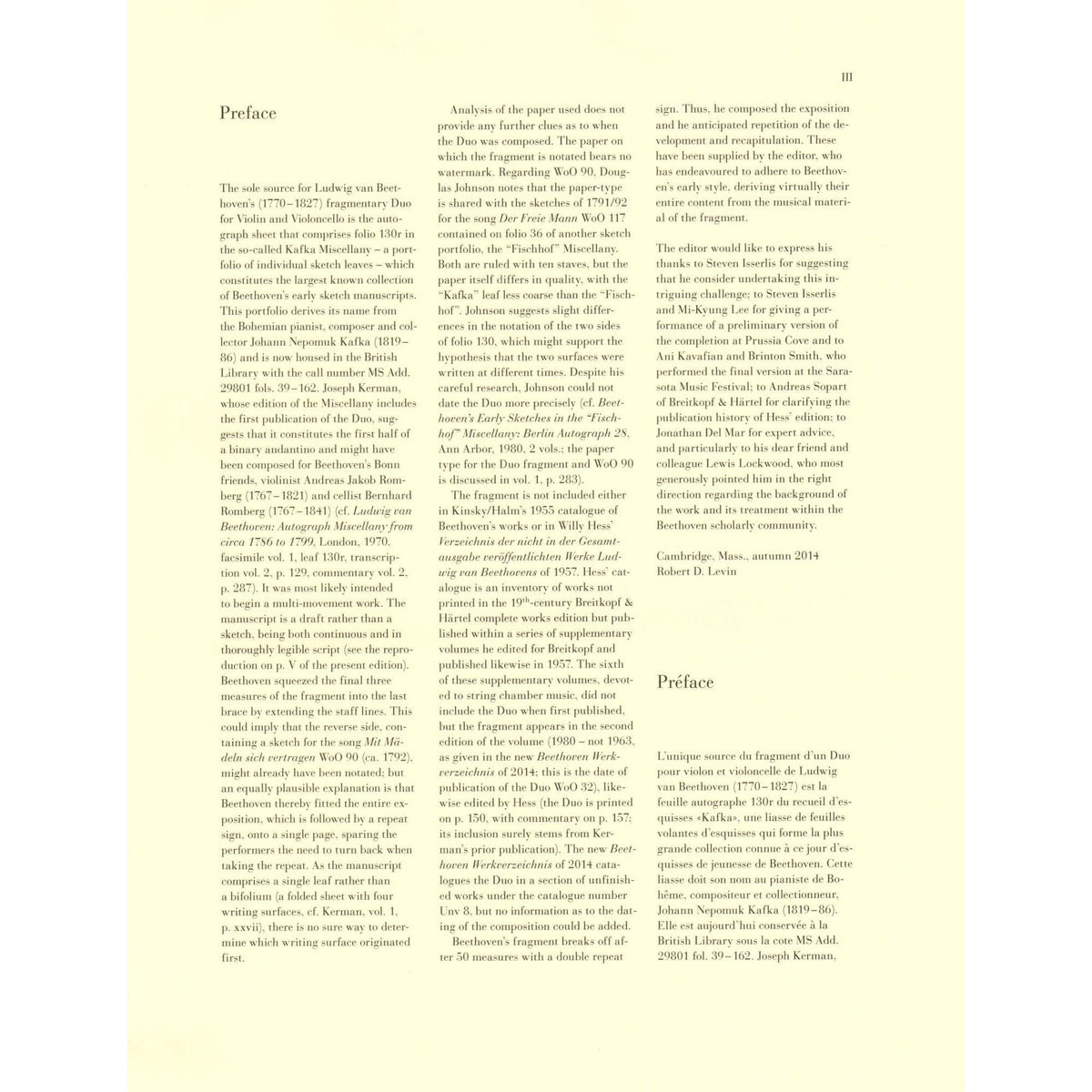 Beethoven - Duet Fragment - for Violin and Cello - edited and completed by Robert D. Levin - G Henle URTEXT