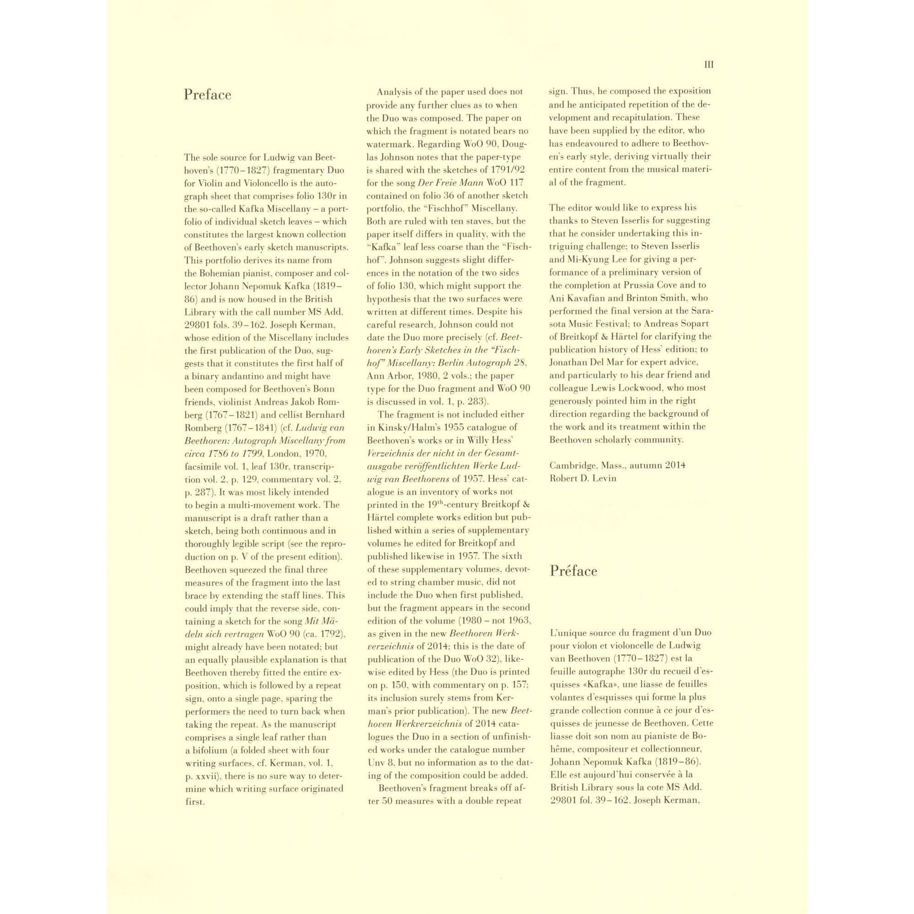 Beethoven - Duet Fragment - for Violin and Cello - edited and completed by Robert D. Levin - G Henle URTEXT