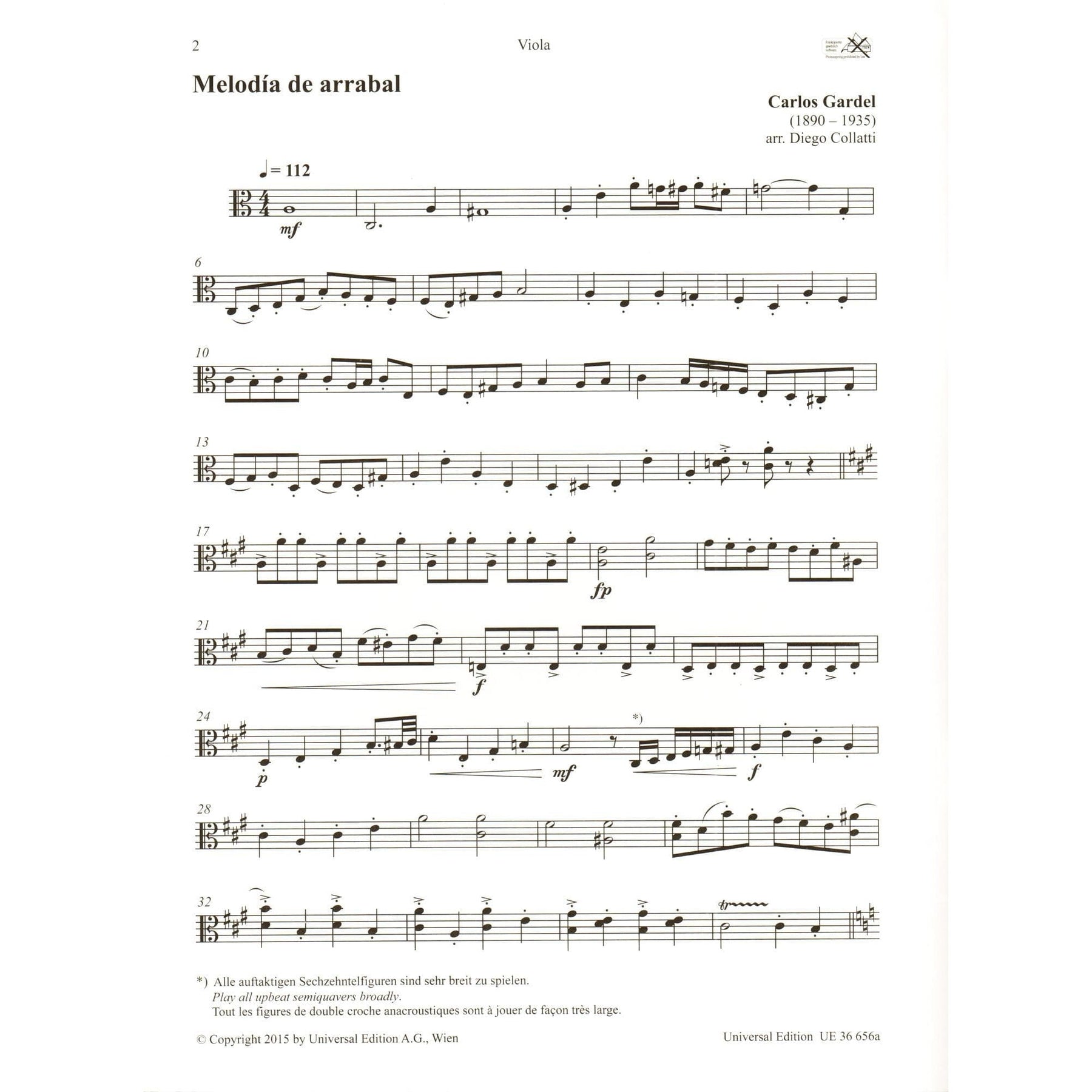 Carlos Gardel - Tango Duets - for Violin and Cello (or Viola) - arranged by Diego Collatti - Universal Edition