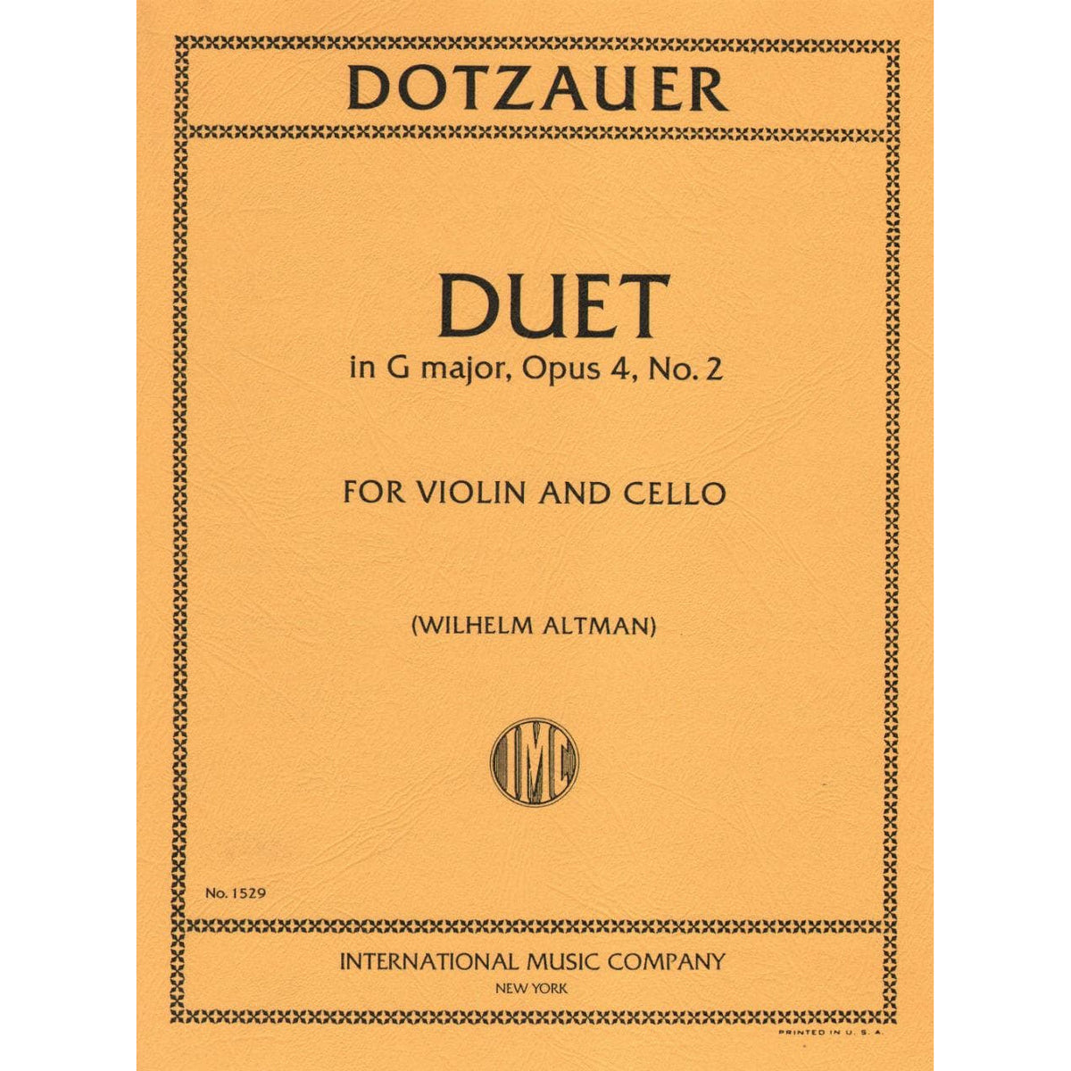 Dotzauer, J Friedrich - Duet In G Major, Op 4, No 2 - Violin and Cello - edited by Wilhelm Altmann - International Edition