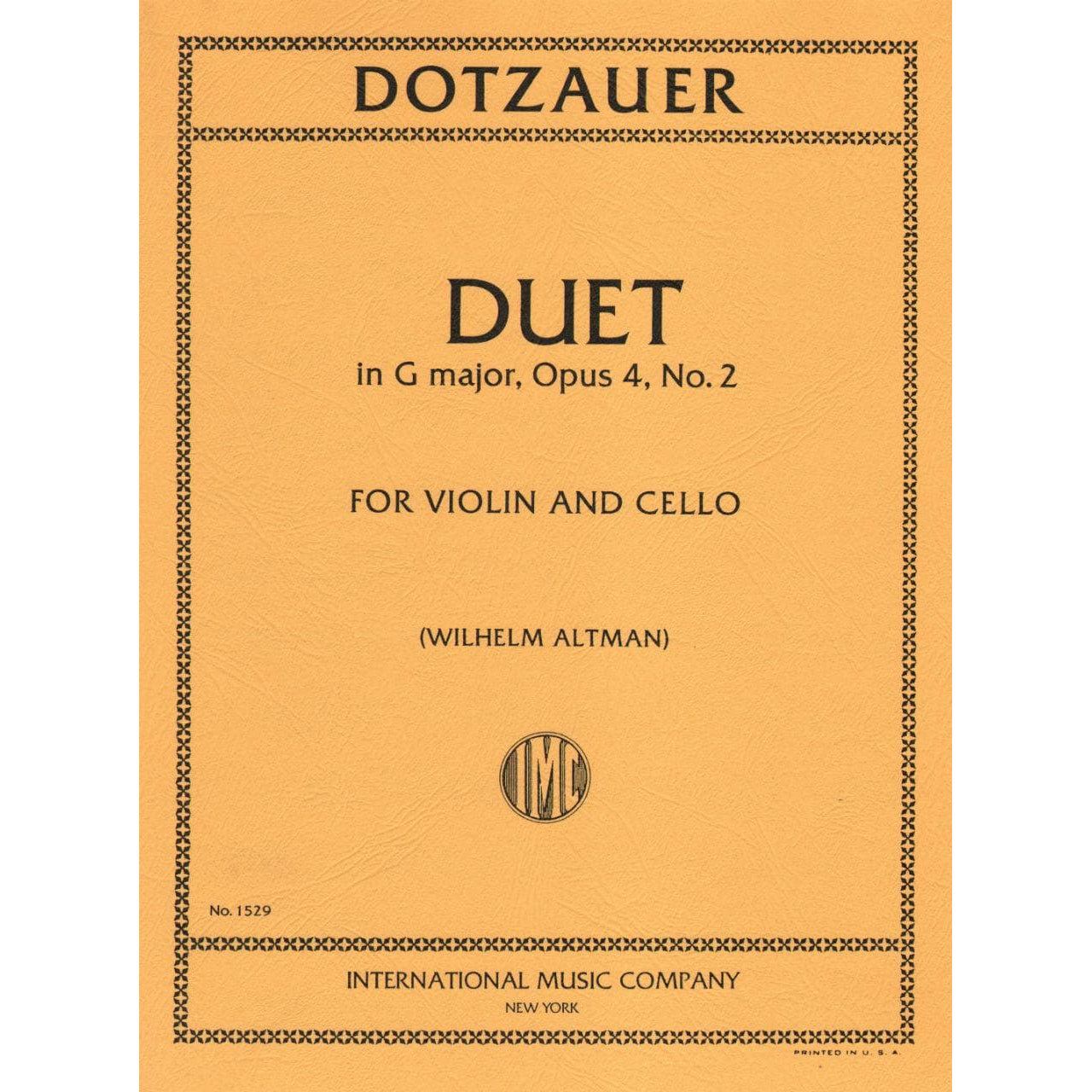 Dotzauer, J Friedrich - Duet In G Major, Op 4, No 2 - Violin and Cello - edited by Wilhelm Altmann - International Edition