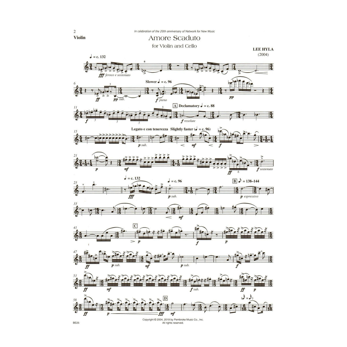 Hyla, Lee - Amore Scaduto - for Violin and Cello - Carl Fischer Edition