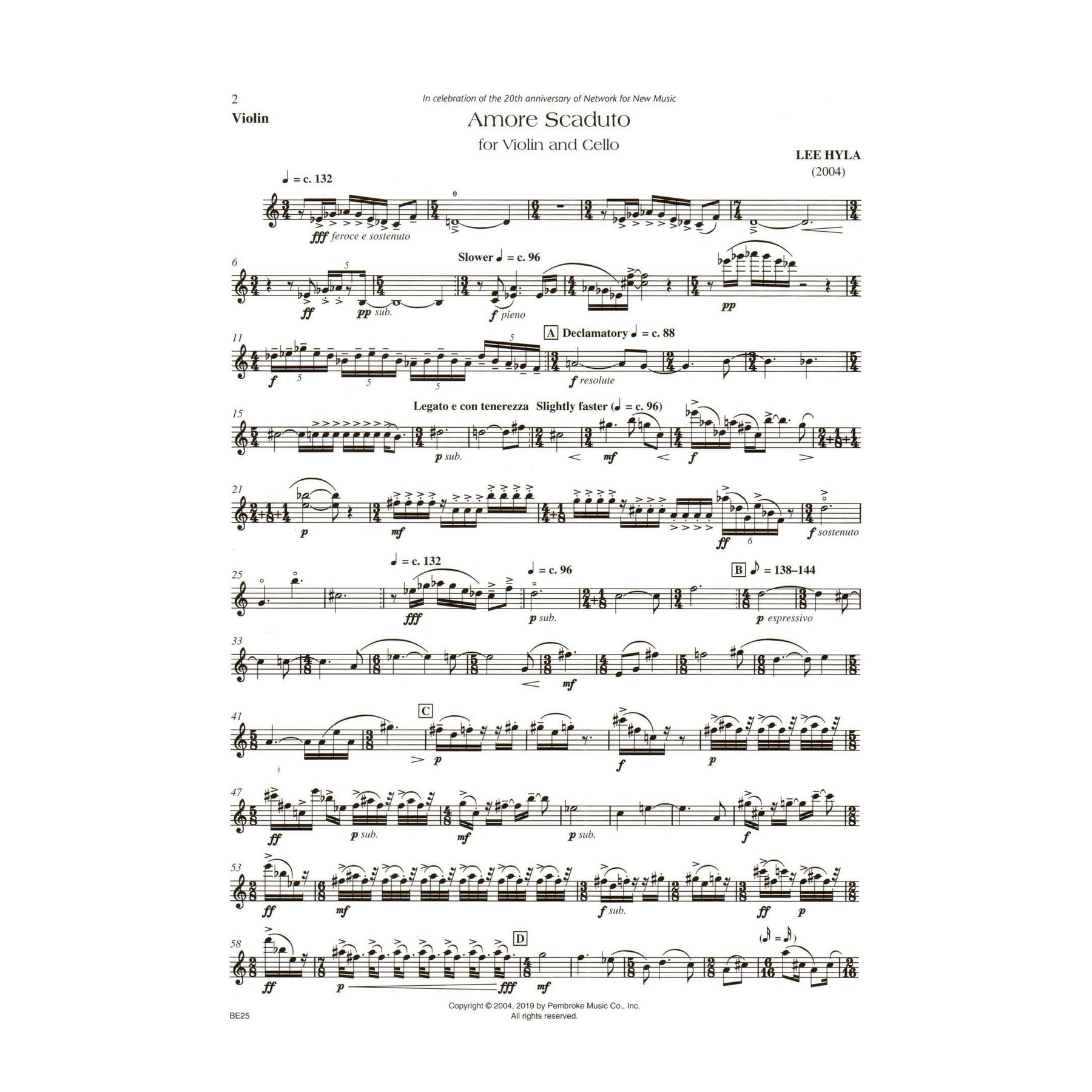 Hyla, Lee - Amore Scaduto - for Violin and Cello - Carl Fischer Edition