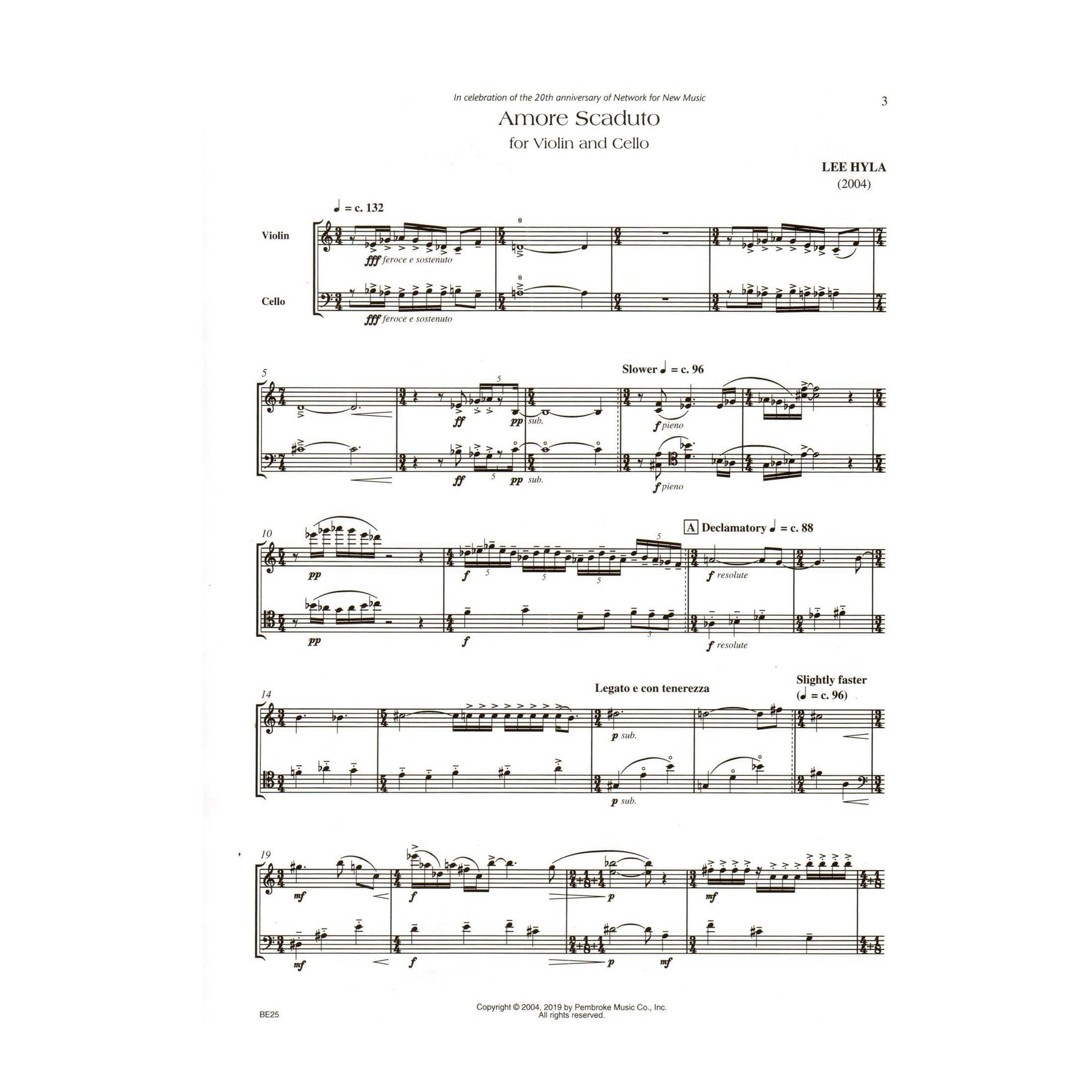 Hyla, Lee - Amore Scaduto - for Violin and Cello - Carl Fischer Edition