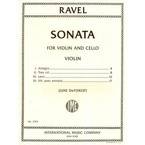 Ravel, Maurice - Sonata for Violin and Cello - edited by June DeForest - International Music Company
