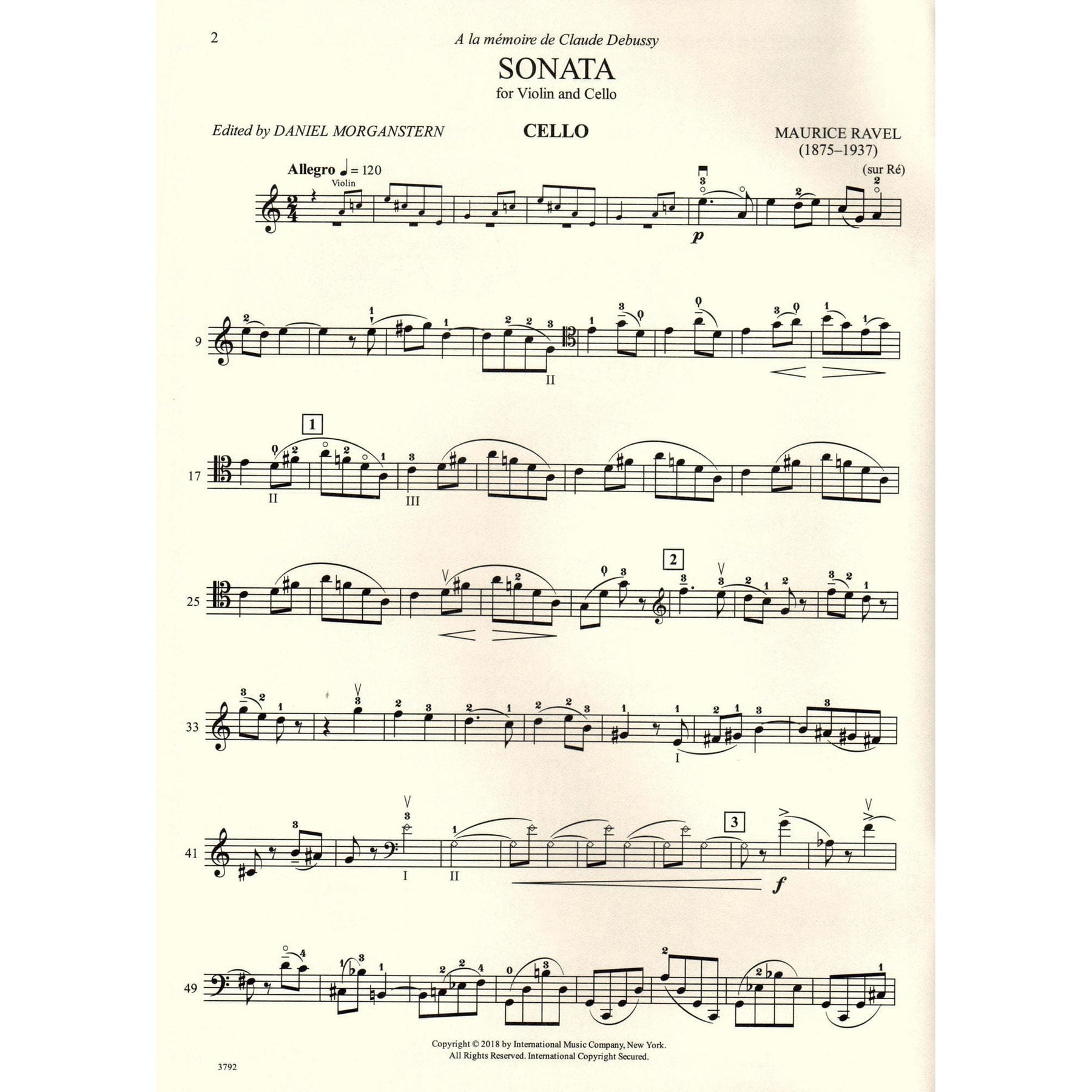 Ravel, Maurice - Sonata for Violin and Cello - edited by June DeForest - International Music Company