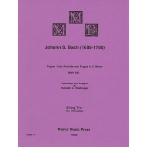 Bach, J.S. - Fugue from Prelude and Fugue (BWV 537) - for Two Violins and Cello - arranged by Dishinger - Medici Music Press