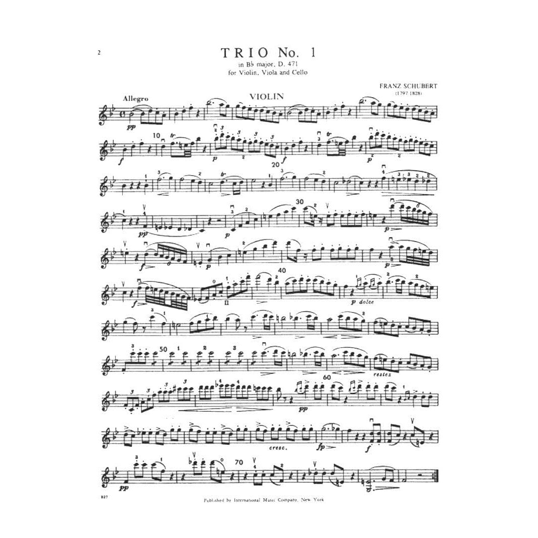 Schubert, Franz - Trio No 1 in B-flat Major, D 471 Published by International Music Company