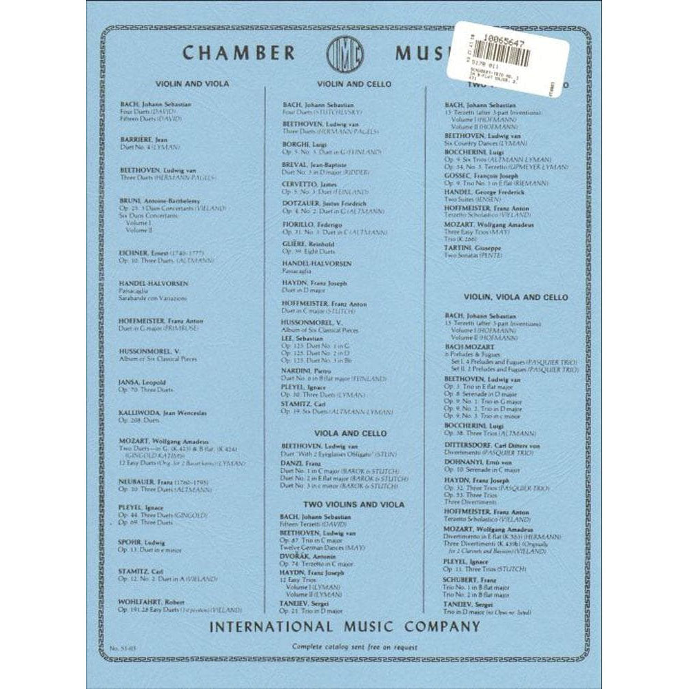 Schubert, Franz - Trio No 1 in B-flat Major, D 471 Published by International Music Company