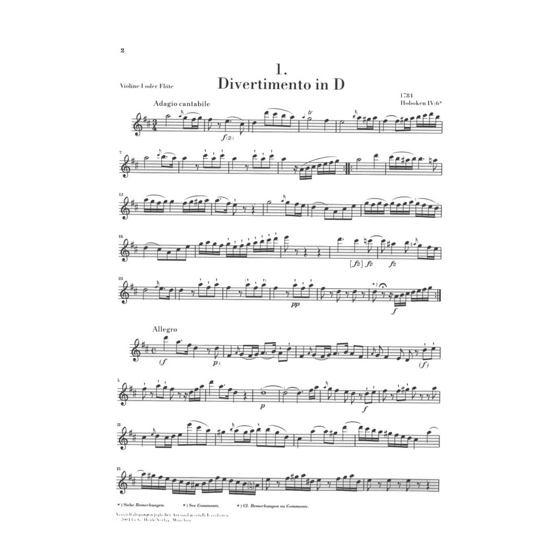 Haydn, Franz Joseph - Six Divertimenti, Hob VI:6-11 - Flute (or Violin), Violin, and Cello - G Henle Verlag URTEXT