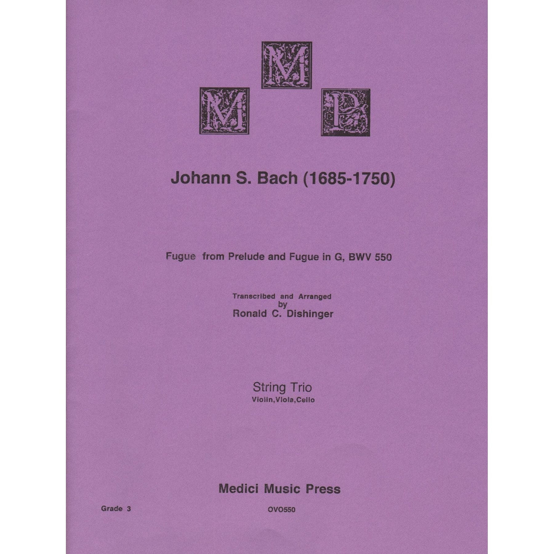 Bach, J.S. - Fugue from Prelude and Fugue in G (BWV 550) - for String Trio - arranged by Dishinger - Medici Music Press