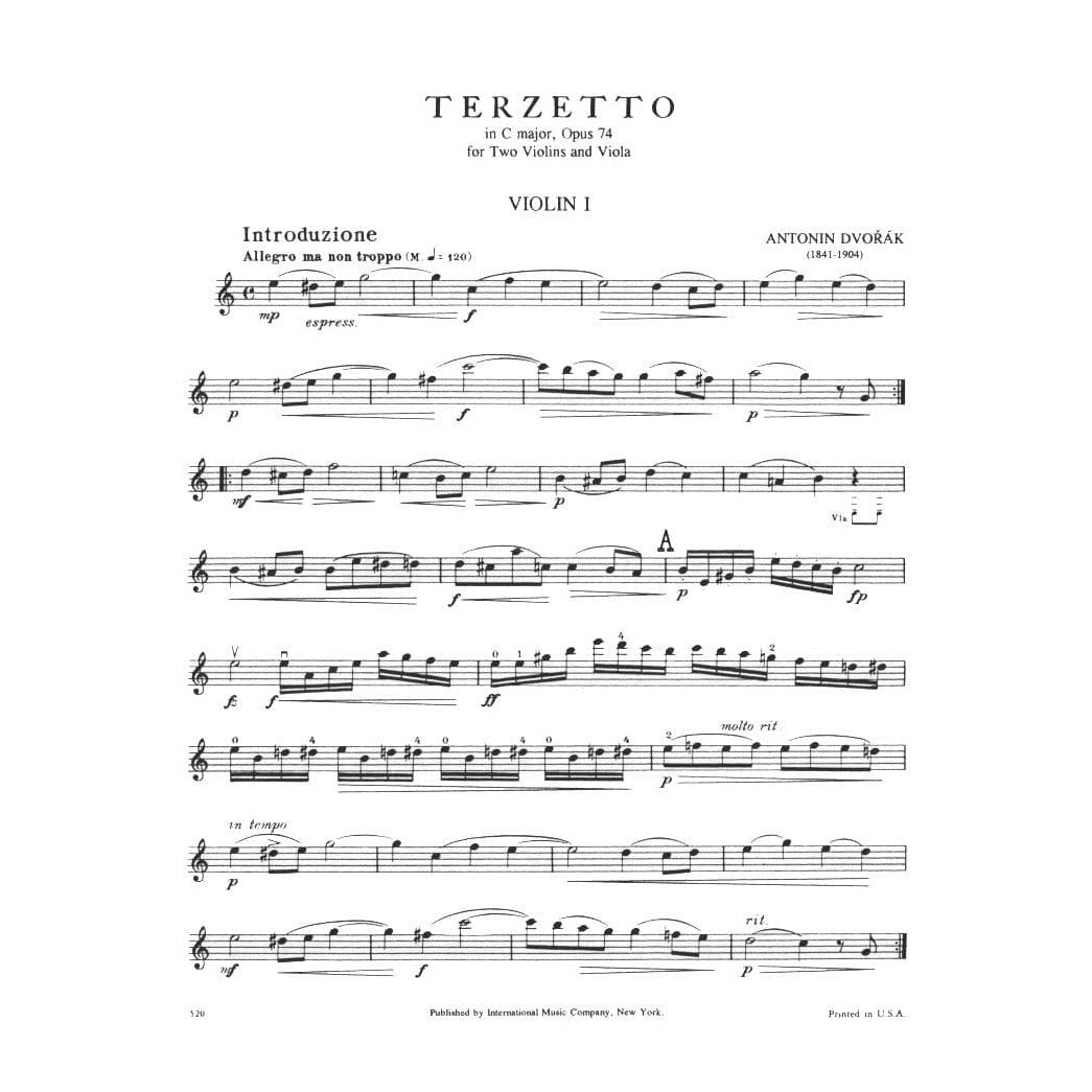 Dvorák, Antonín - Terzetto In C Major, Op 74 - Two Violins and Viola - International Music Co