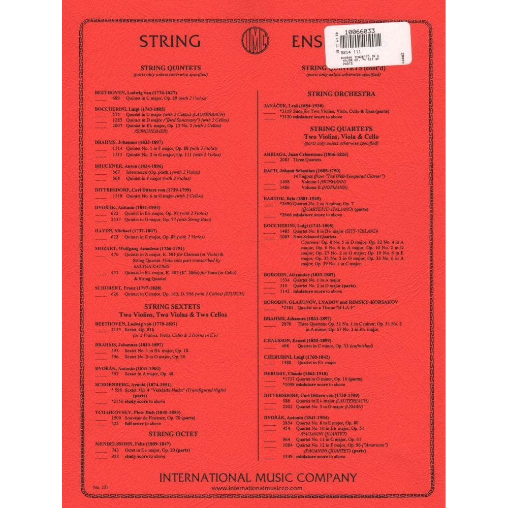 Dvorák, Antonín - Terzetto In C Major, Op 74 - Two Violins and Viola - International Music Co