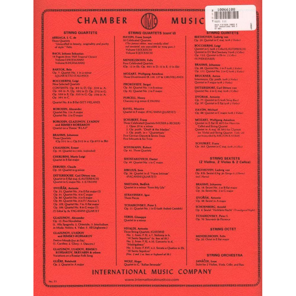 Bach, JS - 15 Three Part Inventions BWV 787801 for Two Violins and Cello - Arranged by Hofmann - International Edition