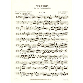 Boccherini, Luigi - 6 Trios Op 9 G 89-94 for Two Violins and Cello - Arranged by Altmann-Lyman - International Edition