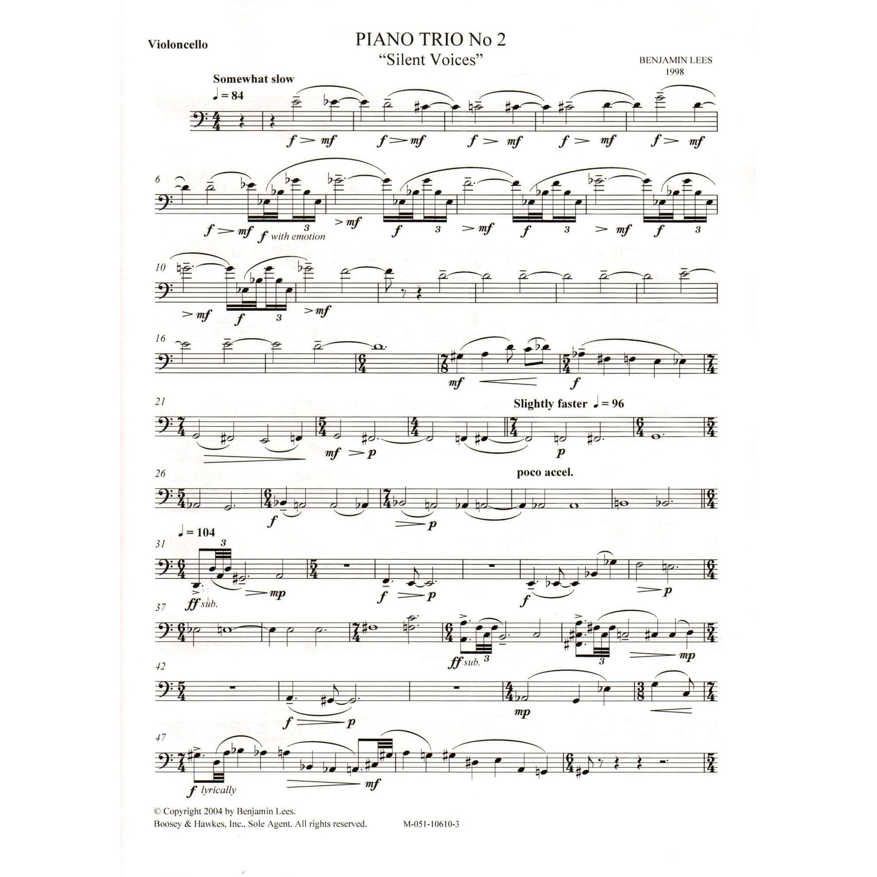 Lees, Benjamin - Piano Trio No. 2: "Silent Voices" - Violin, Cello, and Piano - Boosey & Hawkes Edition