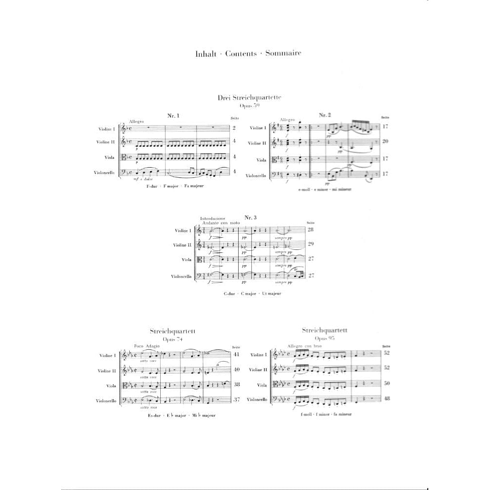 Beethoven, Ludwig - String Quartets Op 59, 74, 95 for Two Violins, Viola and Cello -  Henle Verlag URTEXT Edition