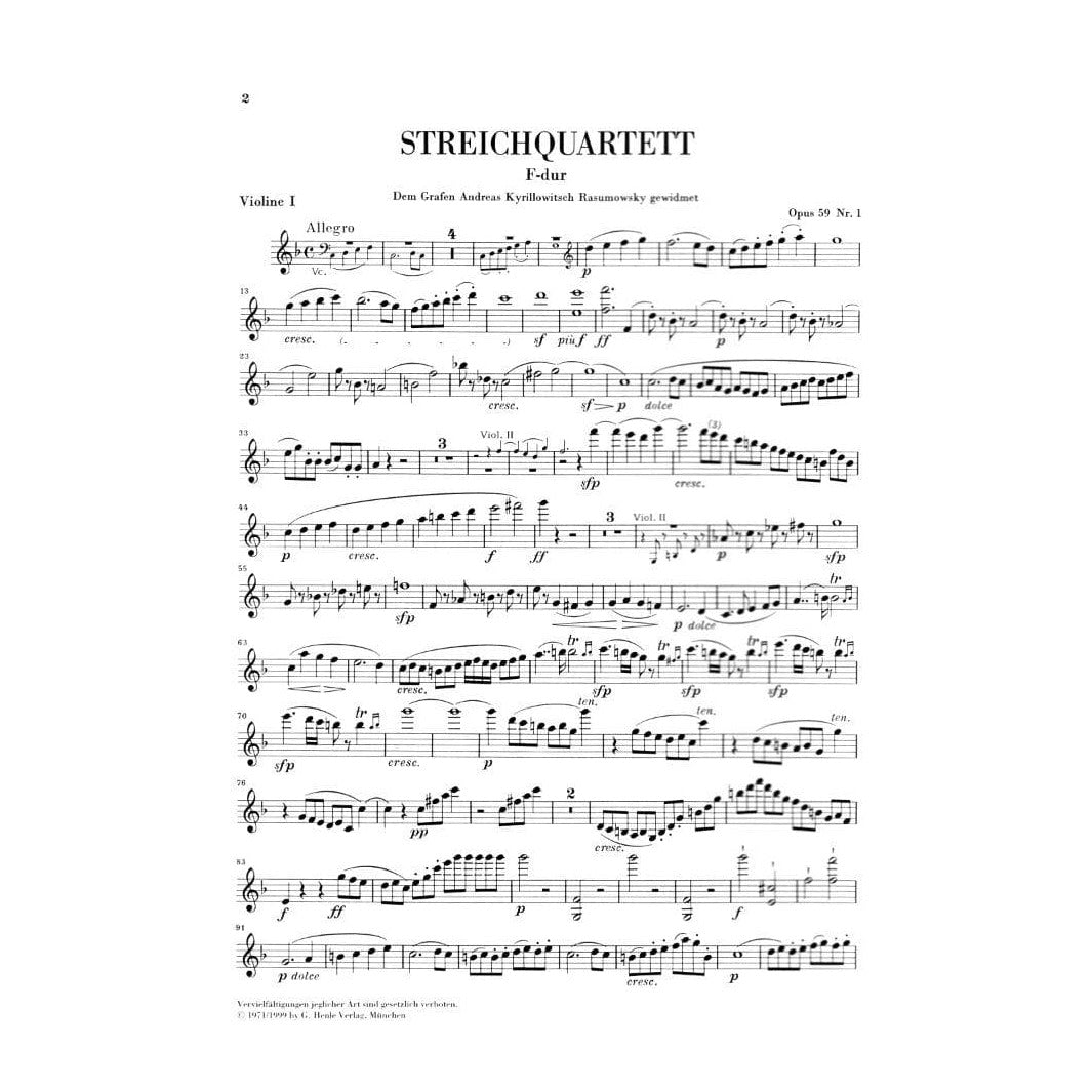 Beethoven, Ludwig - String Quartets Op 59, 74, 95 for Two Violins, Viola and Cello -  Henle Verlag URTEXT Edition