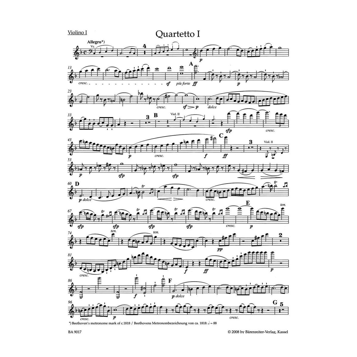 Beethoven, Ludwig - String Quartets Op 59 - Barenreiter Edition