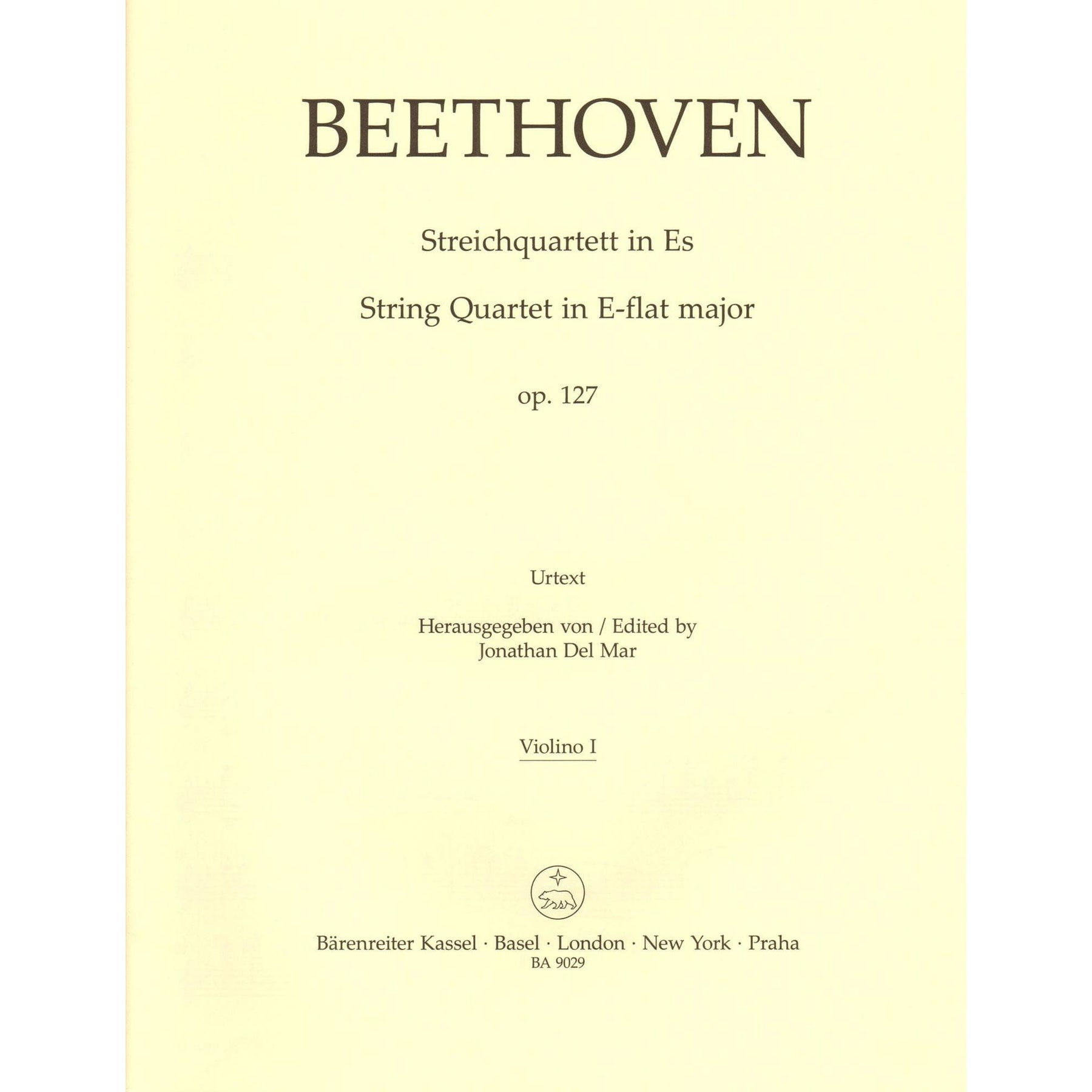 Beethoven, Ludwig van - String Quartet in E-flat major, op. 127 - Parts ONLY - edited by Jonathan Del Mar - Barenreiter URTEXT