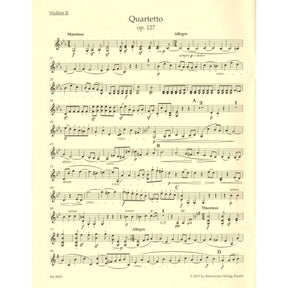 Beethoven, Ludwig van - String Quartet in E-flat major, op. 127 - Parts ONLY - edited by Jonathan Del Mar - Barenreiter URTEXT
