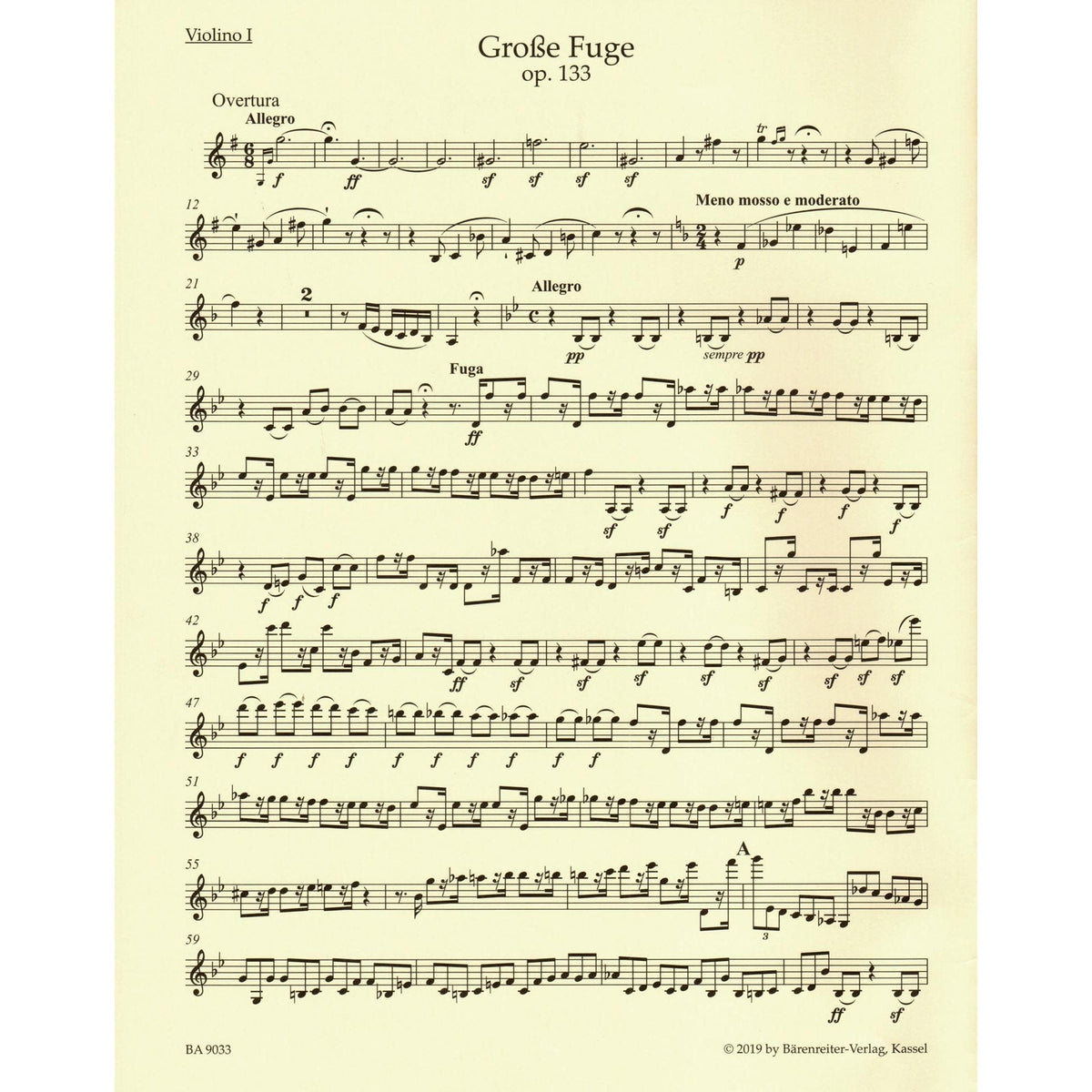 Beethoven, Ludwig - String Quartet "Grosse Fuge", Op 133 - Parts ONLY - edited by Jonathan Del Mar - Barenreiter URTEXT
