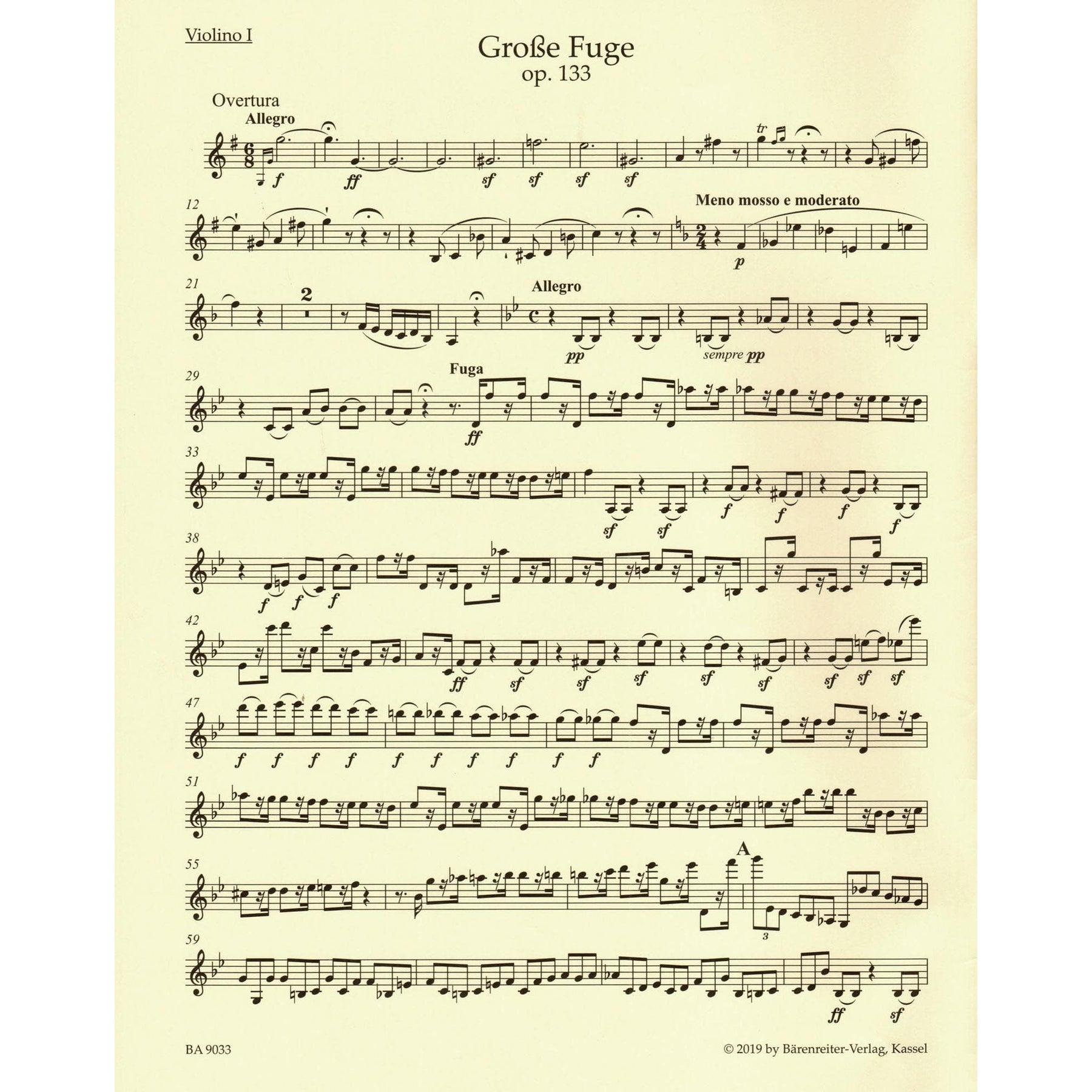 Beethoven, Ludwig - String Quartet "Grosse Fuge", Op 133 - Parts ONLY - edited by Jonathan Del Mar - Barenreiter URTEXT