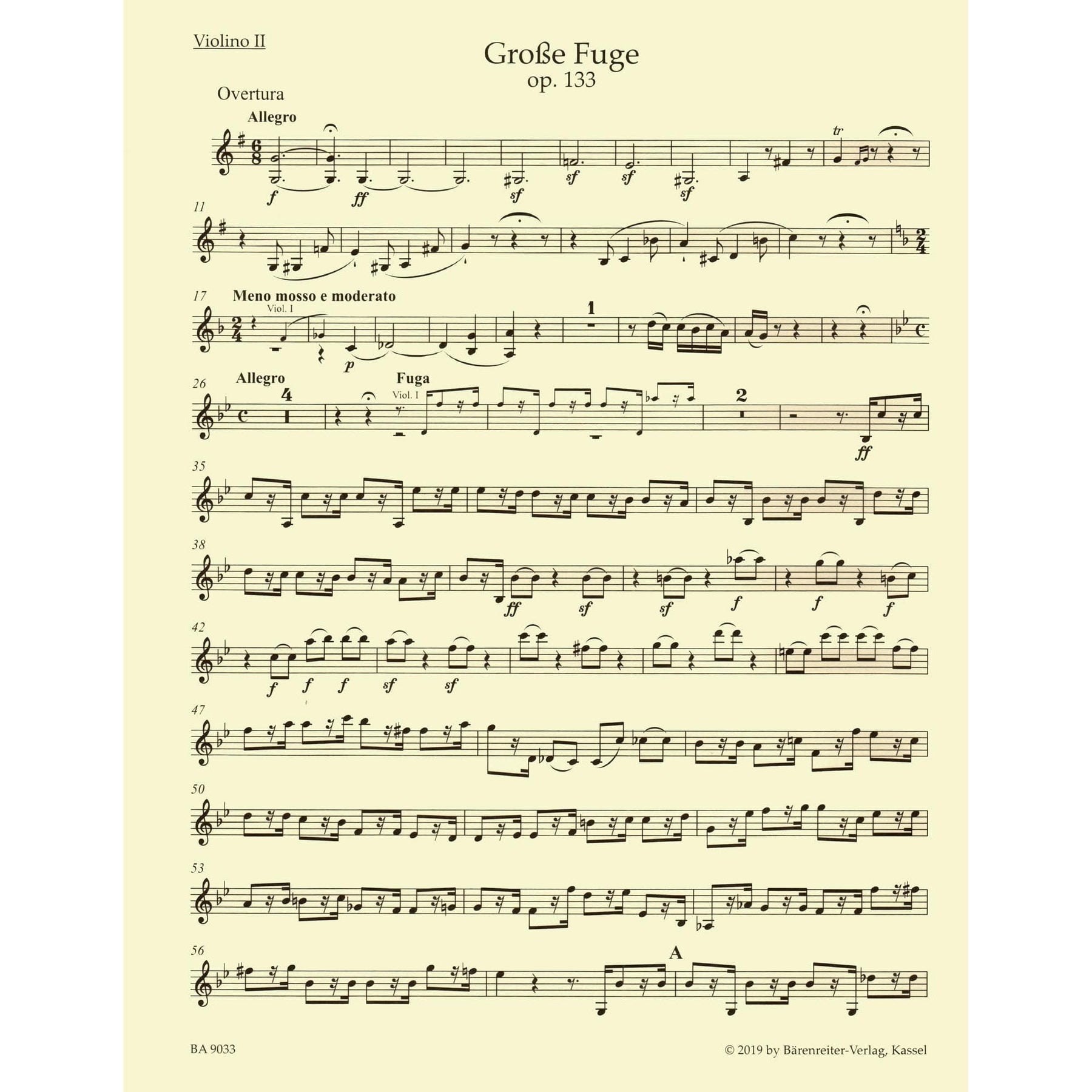 Beethoven, Ludwig - String Quartet "Grosse Fuge", Op 133 - Parts ONLY - edited by Jonathan Del Mar - Barenreiter URTEXT