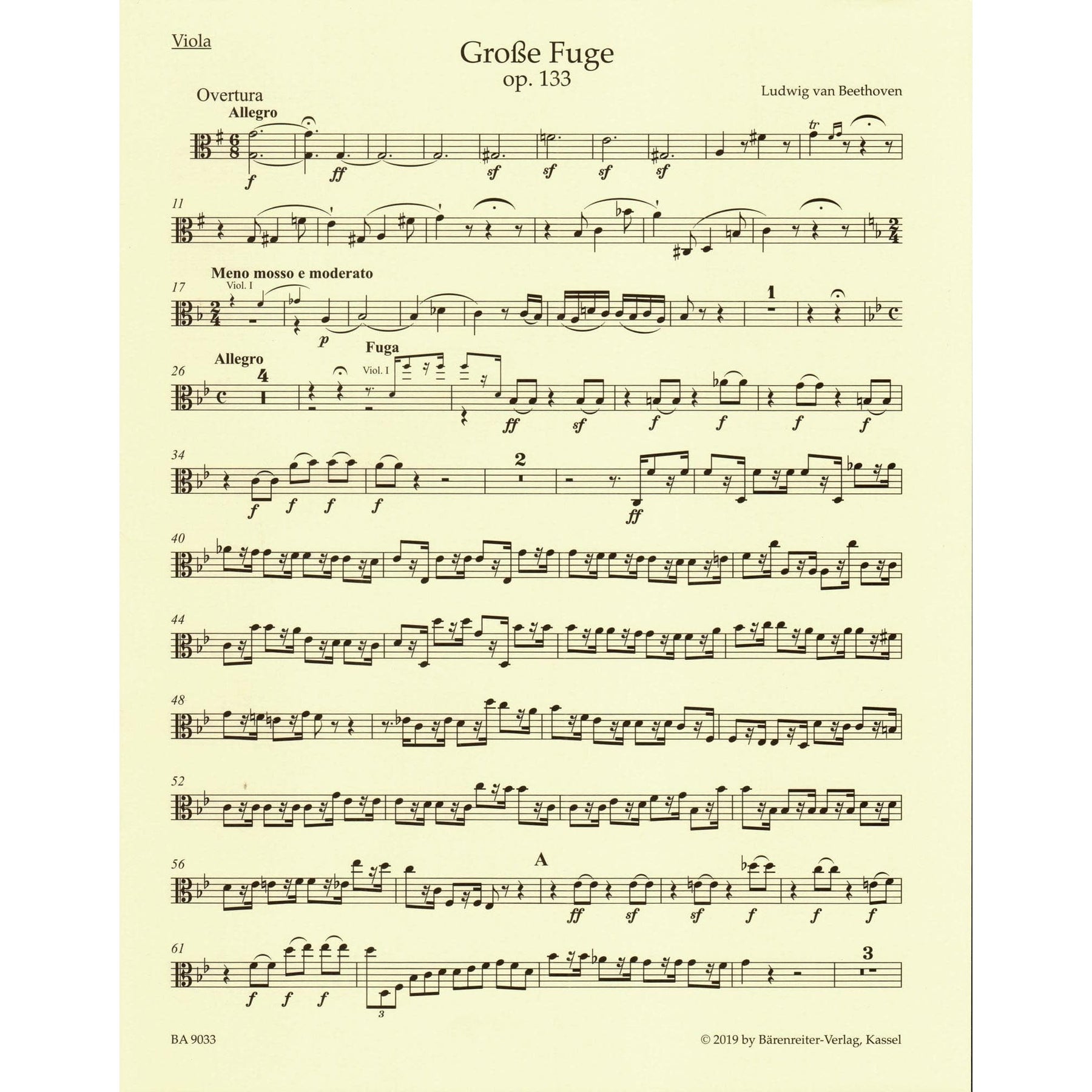 Beethoven, Ludwig - String Quartet "Grosse Fuge", Op 133 - Parts ONLY - edited by Jonathan Del Mar - Barenreiter URTEXT