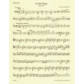 Beethoven, Ludwig - String Quartet "Grosse Fuge", Op 133 - Parts ONLY - edited by Jonathan Del Mar - Barenreiter URTEXT