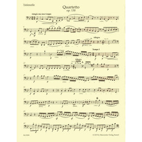 Beethoven, Ludwig - String Quartet in B-flat Major, Op 130 - Parts ONLY - edited by Jonathan Del Mar - Barenreiter URTEXT
