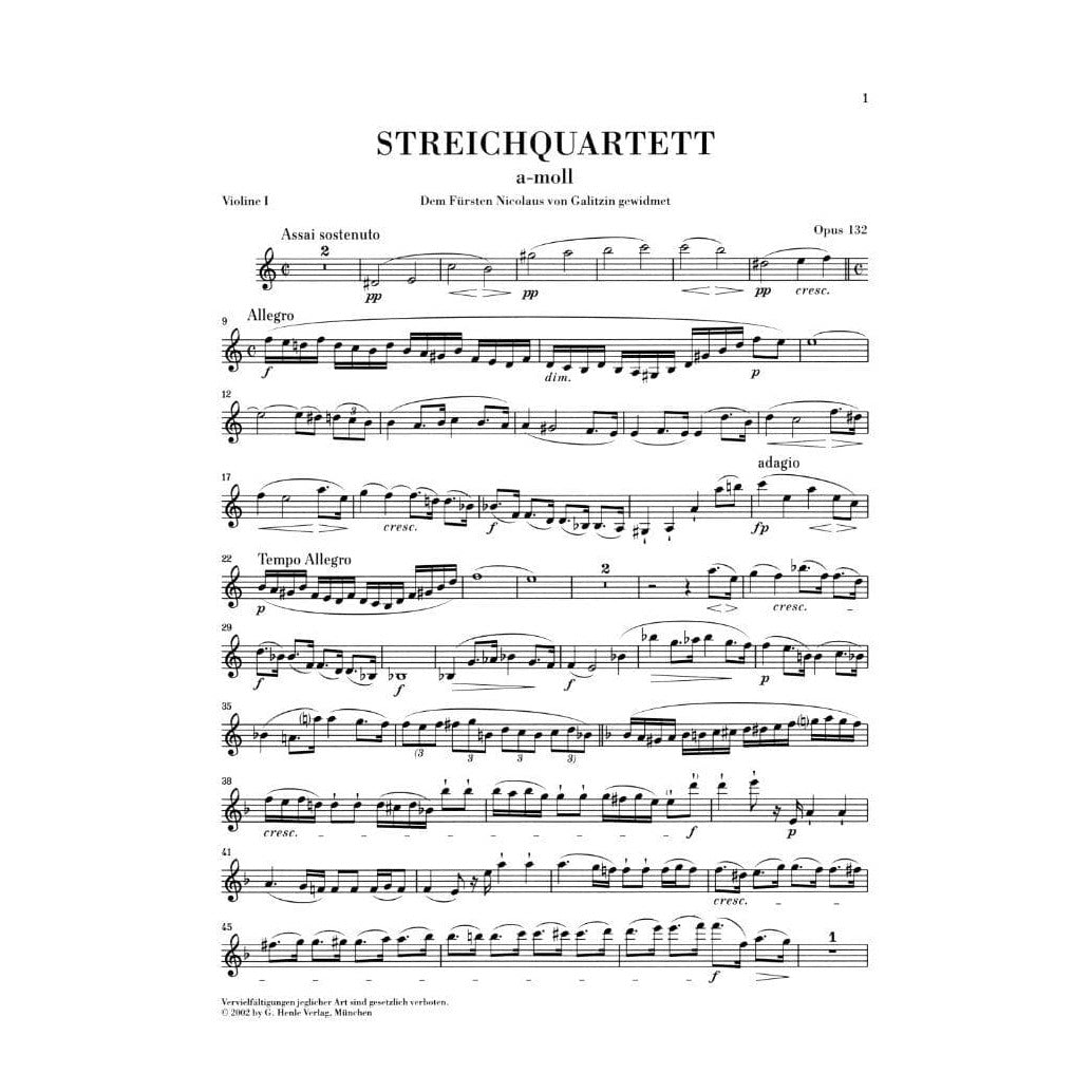 Beethoven, Ludwig - String Quartet in a minor Op 132 - Henle Verlag Edition
