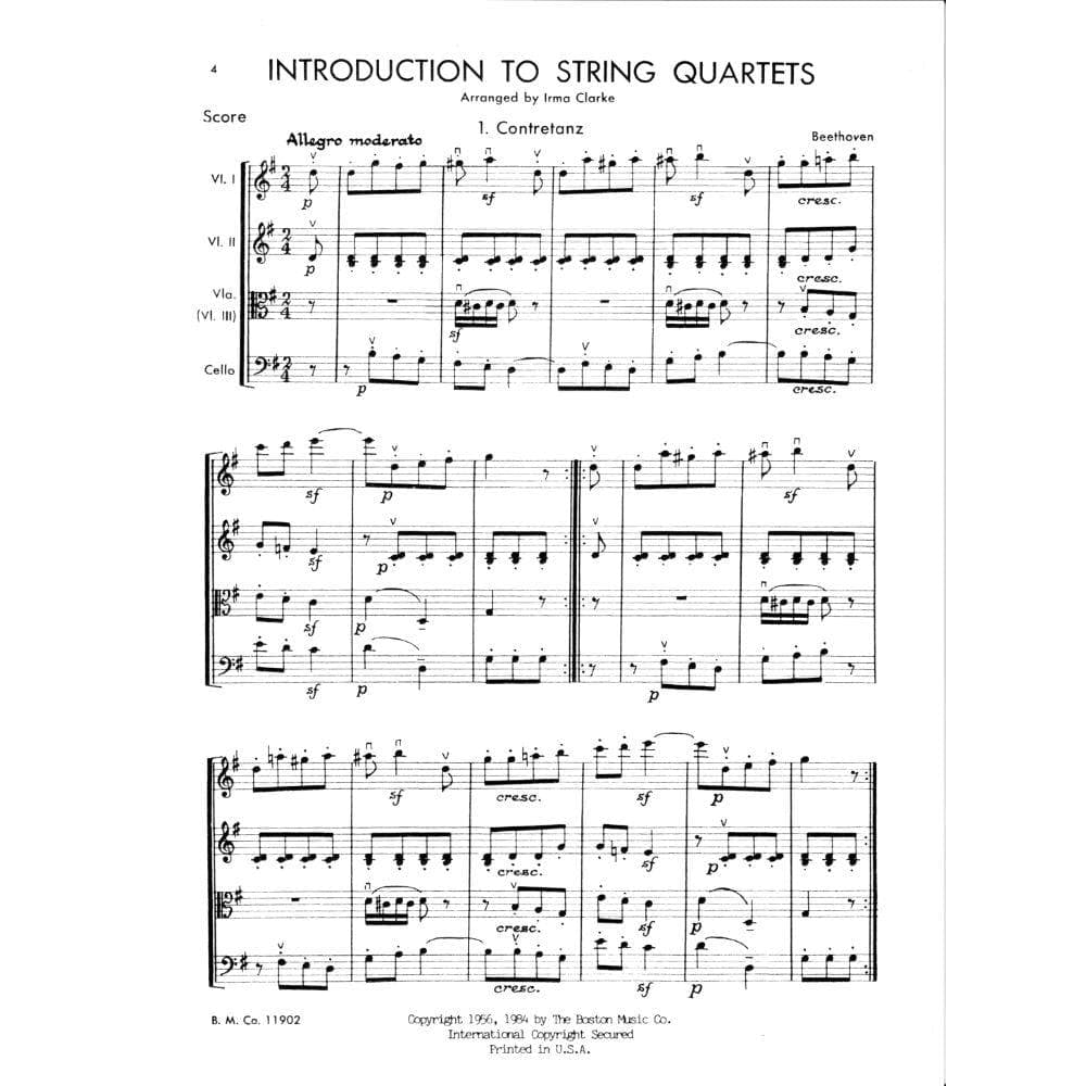 Clarke, Irma - Introduction to String Quartets Book 1 - Boston Music Company Publication