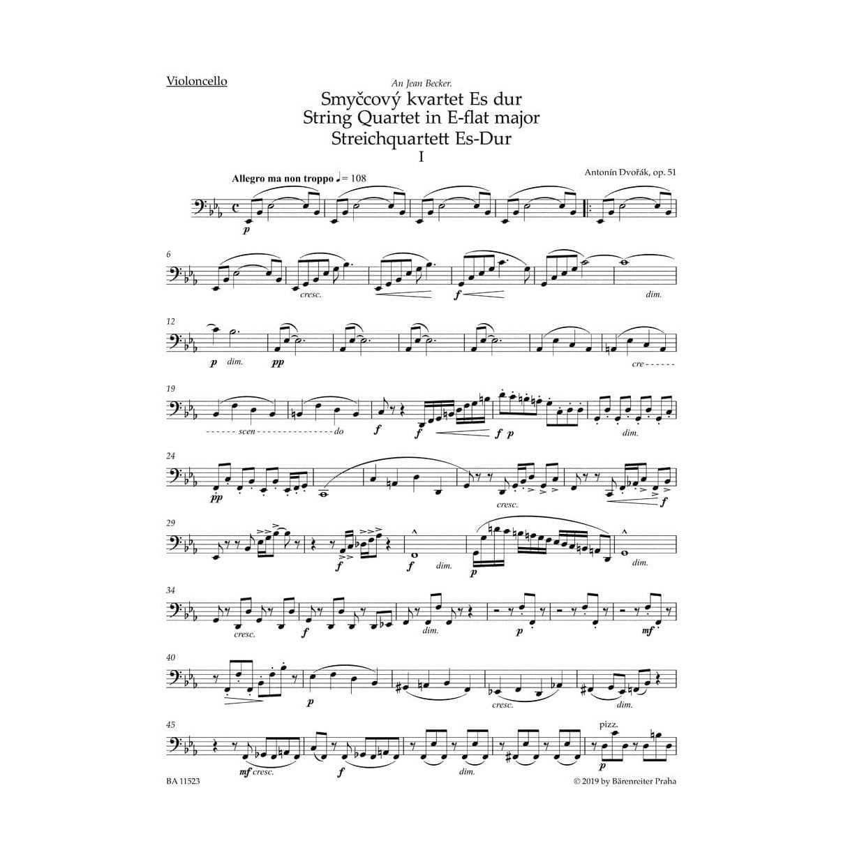 Dvorak, Antonin - String Quartet No. 10 in E-flat Major – Op 51 - Parts Only - edited by Schick - Barenreiter URTEXT
